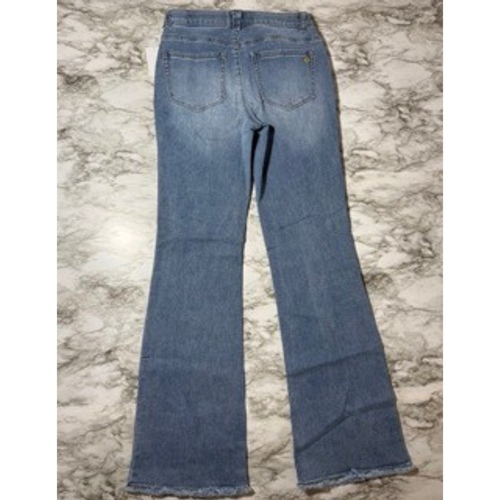 Democracy Petite High Rise Flare Jeans AB Technology Itty Bitty Booty Blue - Picture 6 of 9